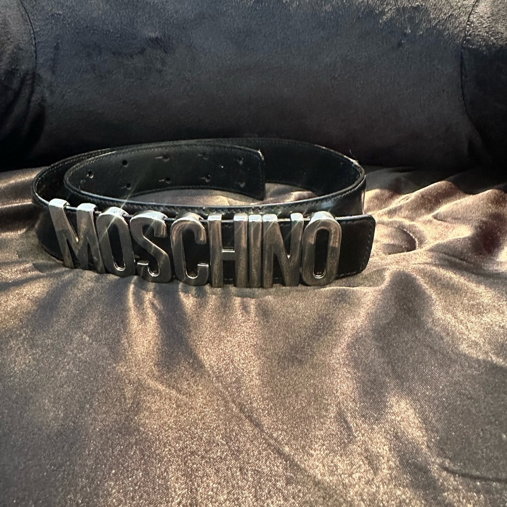 Moschino Black Belt with Metallic Logo Buckle